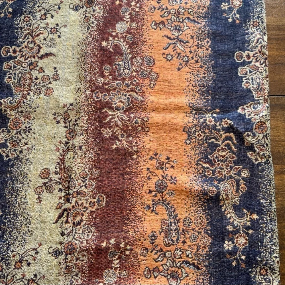 Klaus Duffy Pashmina Scarf Brown Earth Tone Floral Fringe 100% Wool 40